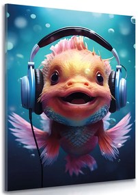 Quadro su tela – Pesce con cuffie