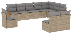 Set divano da giardino 10 pz con cuscini beige in polyrattan