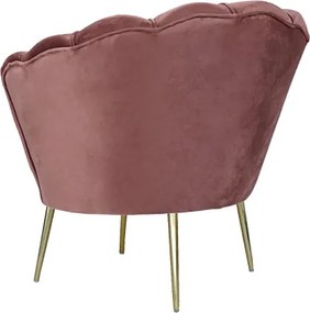Poltrona in velluto Rosa - modello conchiglia e gambe metallo oro