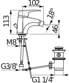 JIKA H3411U10041111 - Miscelatore bidet DEEP 11,3 cm con scarico senza troppopie