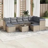 Set Divano da Giardino 10 pz con Cuscini Beige in Polyrattan 3218579