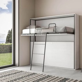 Letto a castello scomparsa orizzontale - KANDO doppio Bianco Frassino