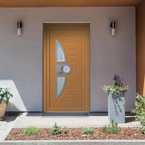 Portoncino d'ingresso Modern4 L 90 x H 210 cm in alluminio arancione, apertura spingere a destra