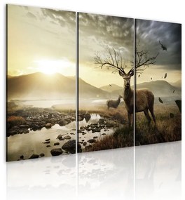 Quadro Cervo con corna d'albero  Colore Marrone, Dimensioni e Misure 120x80