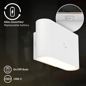 Briloner 3878016 - Lampada da parete a LED ricaricabile con sensore CHAT LED/3W/5V 2000 mAh bianca