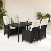 Set da Pranzo da Giardino 5 pz Nero con Cuscini in Polyrattan 3276694