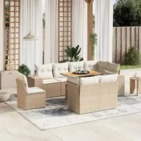 Set Divano da Giardino 9 pz con Cuscini Beige in Polyrattan 3272731