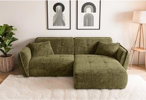 Divano angolare verde (con penisola a destra/con chaise lounge) con rivestimento in ciniglia Nelia – Ropez