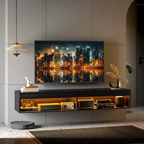 Mobile TV fino 75" Sospeso con Luci LED 16 Colori e Telecomando 180x40x30 cm Nero...