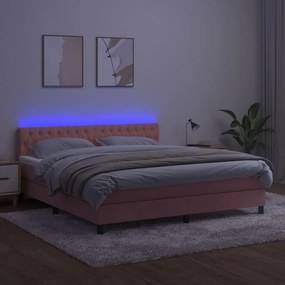 Letto a Molle con Materasso e LED Rosa 160x200 cm in Velluto