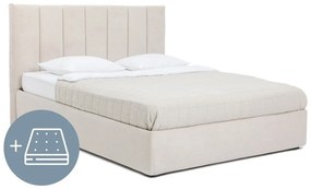 Letto matrimoniale imbottito beige con contenitore, materasso e rete inclusi 180x200 cm Thessa Bold Line – Bonami Selection