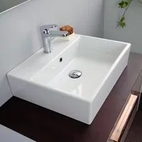 Lavabo d'appoggio rettangolare in ceramica con foro rubinetto Linpha Sanitary cm 50x42