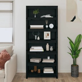 Libreria nera 80x35x183 cm in legno massello di pino