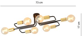 Plafoniera Industriale 6 Luci Diomede In Acciao Nero E Rame A Bracci