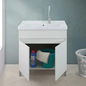 Mobile lavatoio 79x46,8 cm bianco frassinato con vasca in ceramica bianca