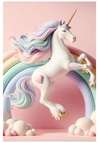Quadro su tela – Mondo rosa con unicorno e arcobaleno
