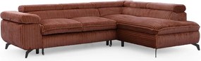 Divano angolare color terracotta (con penisola a destra/a L) con rivestimento in velluto a coste Marbeya – Ropez