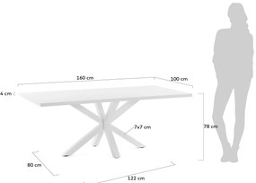 Kave Home - Tavolo Argo di melammina con finitura bianca e gambe in acciaio con finitura bianca 160 x