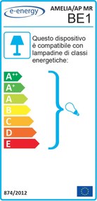 Applique 1xE14 Montatura Marrone Oro Vetro Spugnato Bianco E-Energy Amelia...