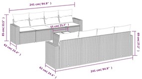 Set Divano da Giardino 9 pz con Cuscini Grigio in Polyrattan