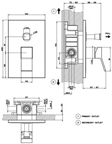 Parte Esterna Miscelatore A Parete 2 Vie Con Deviatore Automatico senza parte incasso Cromo Rettangolo K 53079 Gessi