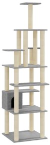 Albero per Gatti con Tiragraffi in Sisal Grigio Chiaro 183 cm