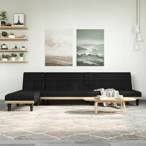 Divano Letto A L Nero 255x140x70 Cm İn Tessuto /