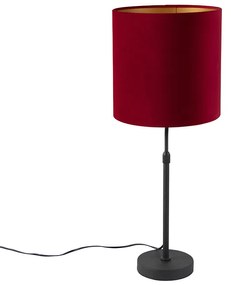 Lampada da tavolo nera con paralume in velluto rosso con oro 25 cm - Parte