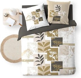 Set copripiumino e federa bianco/marrone in cotone per letto matrimoniale ed esteso 240x220 cm Utopia – douceur d'intérieur