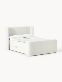 Letto boxsrping in bouclé con contenitore Perla