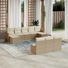 Set divano da giardino 10 pz con cuscini beige in polyrattan