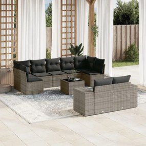 Set divano da giardino 10 pz con cuscini grigio in polyrattan