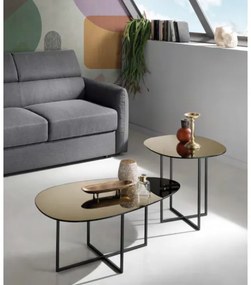 Tavolino in metallo con piano in vetro Bronzo e base nera GINNI 50