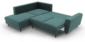 Divano angolare color petrolio allungabile e con contenitore (con penisola a sinistra/a L) con rivestimento in velluto Kyoto – Cosmopolitan Design