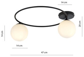 Plafoniera Minimal 2 Luci Sopra In Acciaio Nero E Sfere In Vetro Bianco