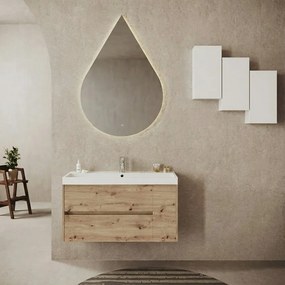 Mobile bagno sospeso con lavabo Portofino L 100 x H 51 x P 40 cm Rovere Oro in mdf 1 anta 2 cassetti per vasca centrale effetto legno