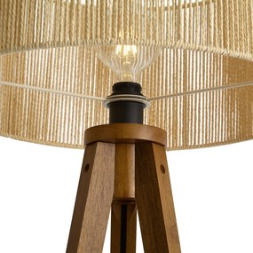 Lampada da terra vintage in legno con paralume in corda di carta beige 50/50/25 - Tripod Classic
