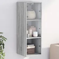 Mobile a Muro con Ante in Vetro Grigio Sonoma 35x37x100 cm 836488