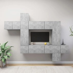 Set porta tv 10 pz grigio cemento in truciolato
