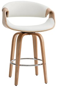 Sgabello da bar design bianco e legno chiaro ARAMIS