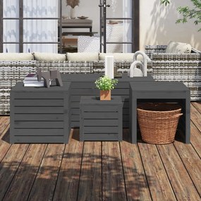 Set Cassette Da Giardino 4 Pz Grigio İn Legno Massello Di Pino /