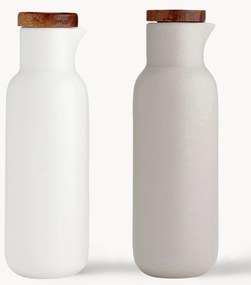 Set dispenser aceto e olio in porcellana e legno di acacia Essentials 2 pz