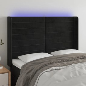 Testiera A Led Nera 147x16x118/128 Cm İn Velluto /