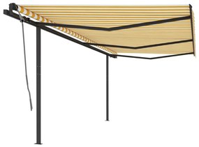 Tenda Da Sole Retrattile Manuale Con Pali 6x3 M Gialla Bianca /