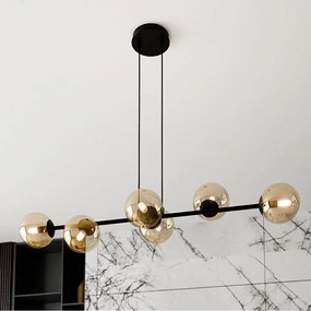 Lampadario a Sospensione in Acciaio e Vetro ROSSI 6 Nero 6xE14 Colore delle Sfere Ambrate