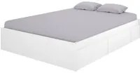 Letto matrimoniale Dmaresc, Sommier giroletto, Struttura letto contenitore con 4 cassetti, 197x160h37 cm, Bianco