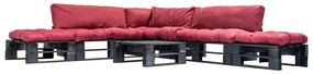 Set divani da giardino su pallet 6 pz cuscini rossi in legno