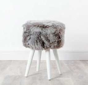 Sgabello con seduta in pelle di pecora grigia Bianco, ⌀ 30 cm - Native Natural
