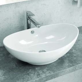 Lavabo da appoggio design a bacinella in ceramica bianca 59cm | Litos-359B - KAMALU
