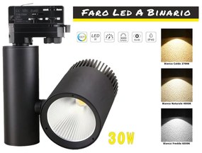 Faro Lampada Led A Binario 30W Trifase CCT CRI 90 Carcassa Nera 2700K 4000K 6000K 3 In 1 Luce Stretta 24 Gradi